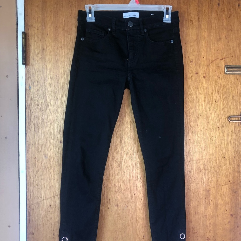 LOFT Women's Snap Hem Slim Pocket Skinny Jeans - Black- Size 24/00